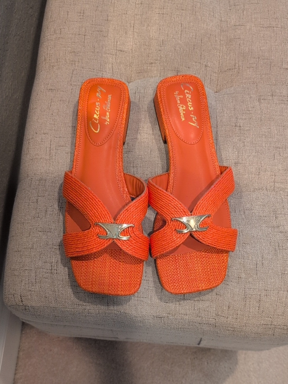 Circus by Sam Edelman Orange Braided Slide Sandals with Metallic Logo